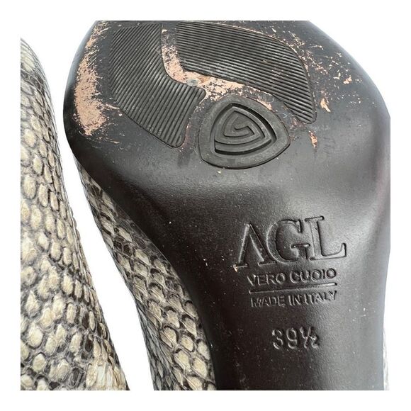 AGL Pumps Shoes Women's 39.5 Multi-Color Almond Toe Snakeskin Embossed Leather - Picture 12 of 12